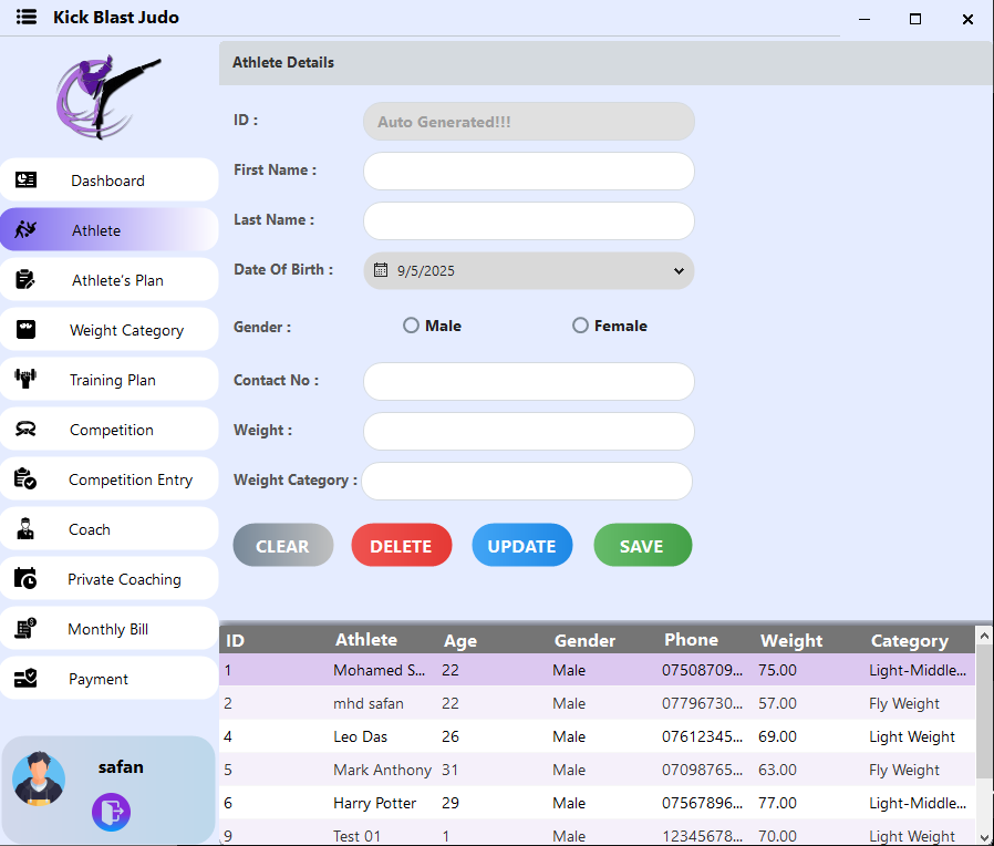 KickBlast Judo athlete record management