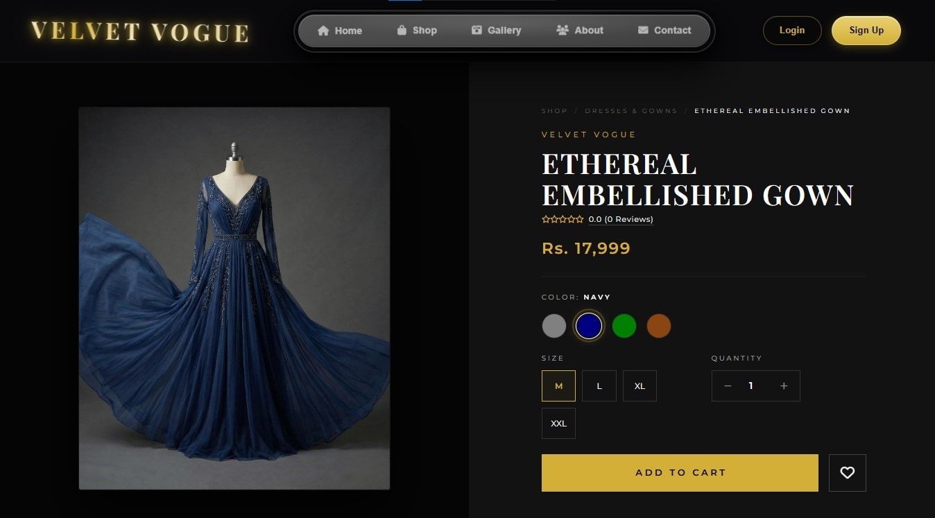 Velvet Vogue product details interface