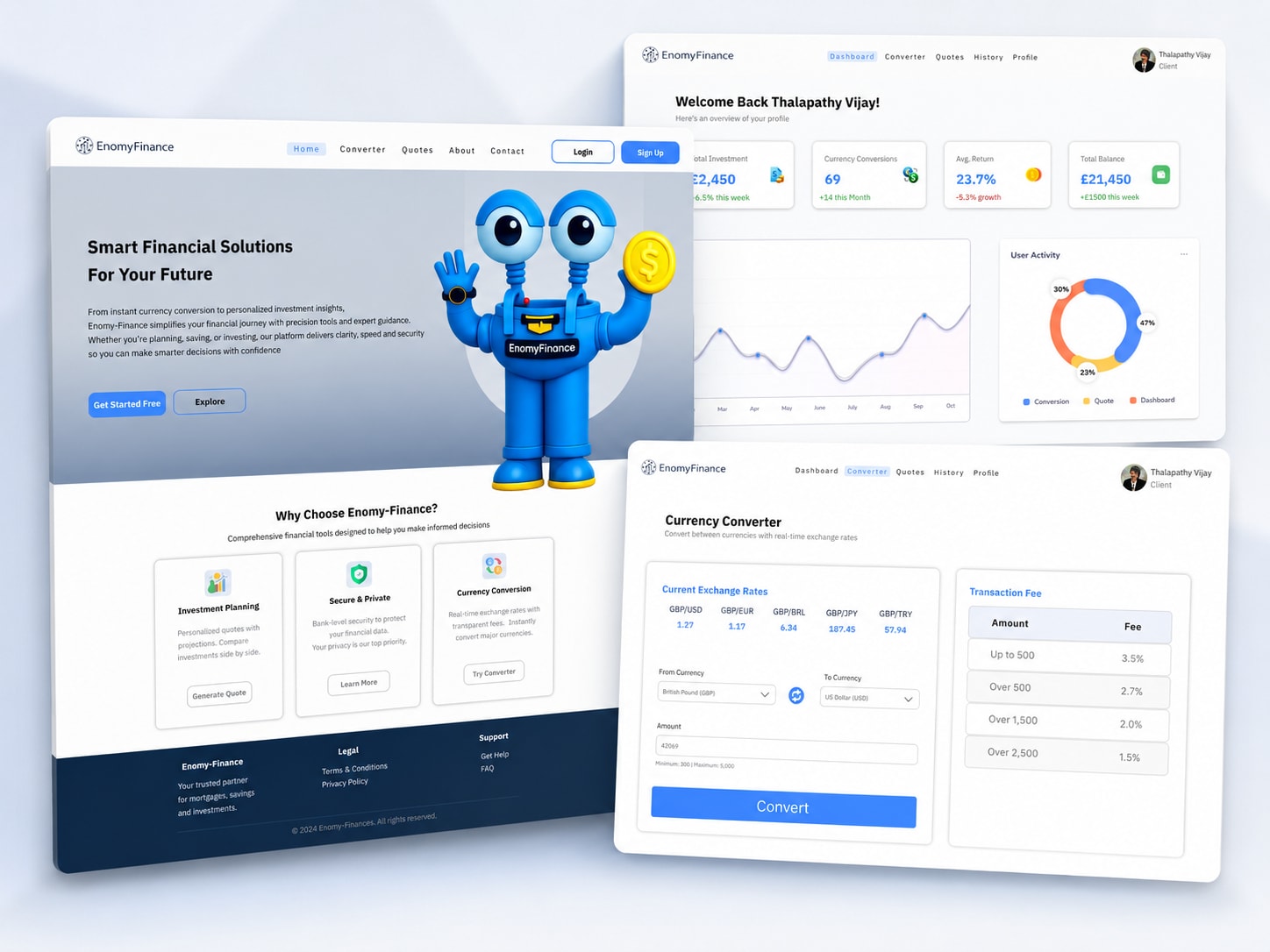 Enomy Finance project interface showcase