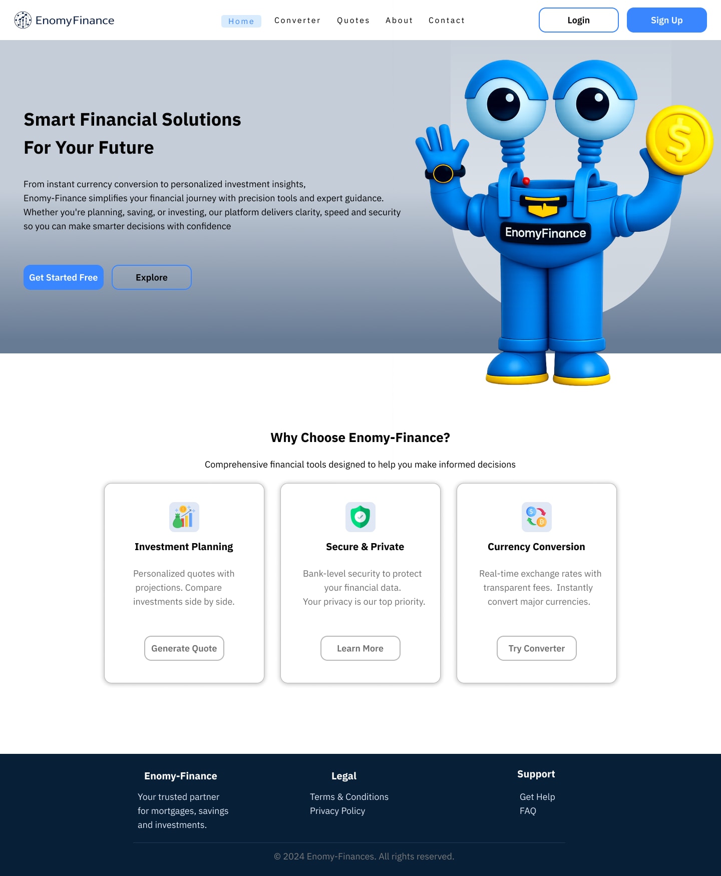 Complete Enomy Finance homepage design