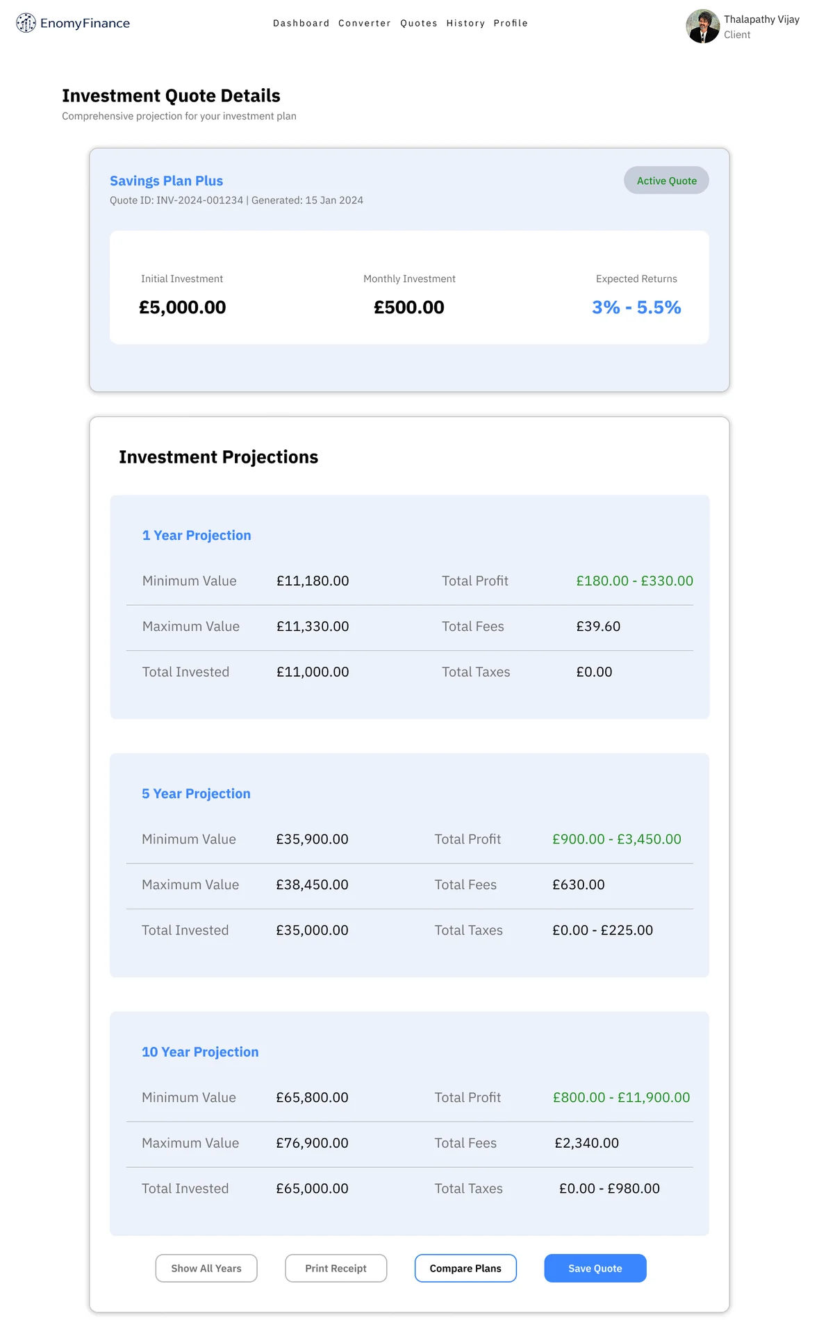 Enomy Finance quote result design